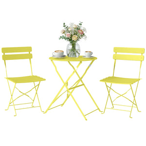 Ensemble Bistrot de Jardin 3 Pièces san Montage - Table et 2 Chaises Pliantes à Lattes en Métal avec Double Protection Antirouille - Mobilier de Balcon et Terrasse Chic, Jaune