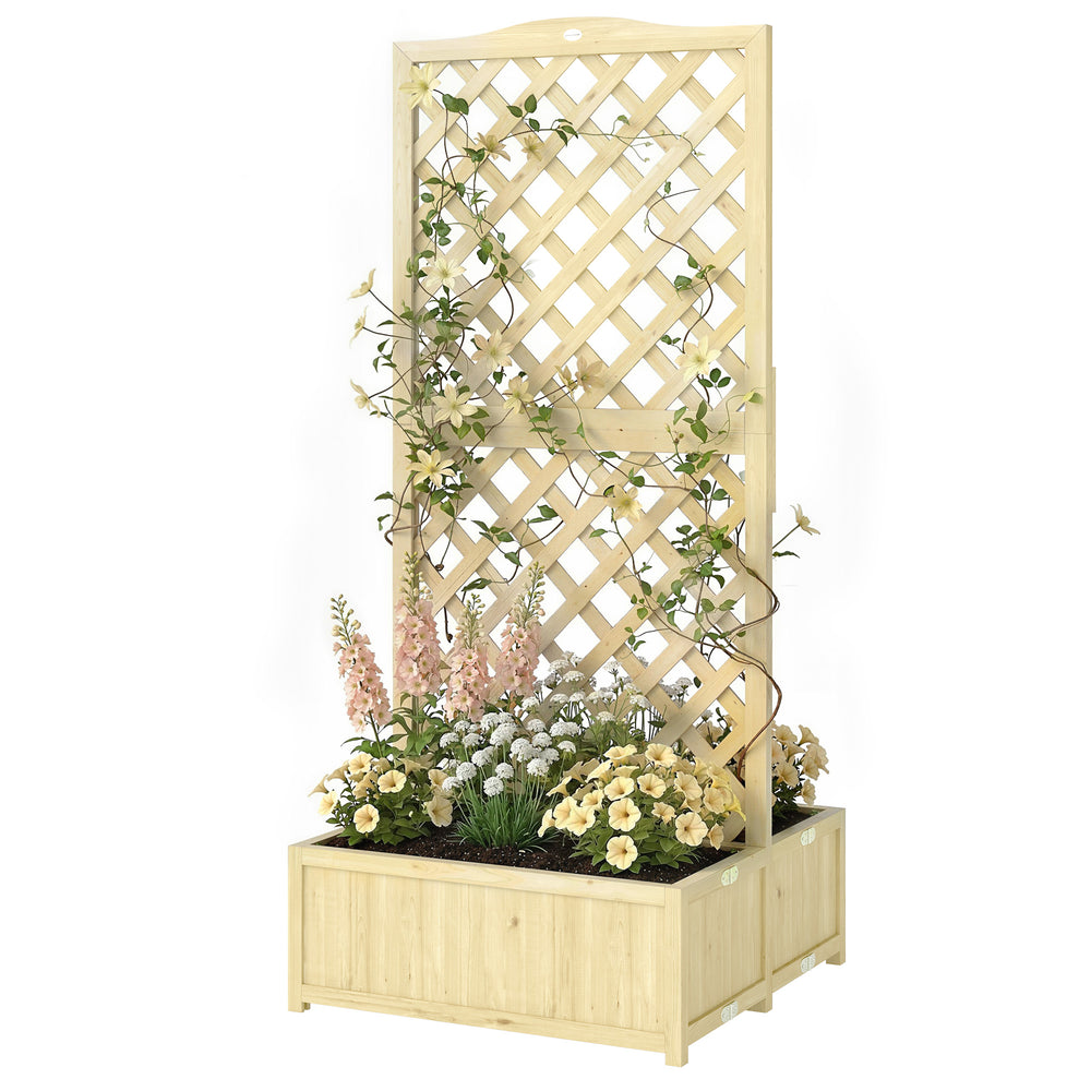 Jardinière avec Treillis en Bois Massif - Carré Potager Pliable avec Double Bac à Fleurs - Lit de Jardin 170cm de Haut pour Plantes Grimpantes sur Balcon, Terrasse Brise-Vue, Naturel