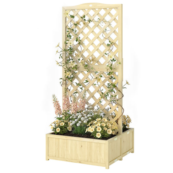 Jardinière avec Treillis en Bois Massif - Carré Potager Pliable avec Double Bac à Fleurs - Lit de Jardin 170cm de Haut pour Plantes Grimpantes sur Balcon, Terrasse Brise-Vue, Naturel