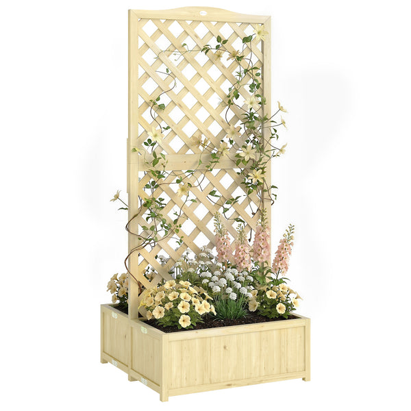 Jardinière avec Treillis en Bois Massif - Carré Potager Pliable avec Double Bac à Fleurs - Lit de Jardin 170cm de Haut pour Plantes Grimpantes sur Balcon, Terrasse Brise-Vue, Naturel