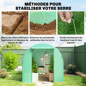 Serre tunnel de jardin 8m², serre de jardin tunnel 400x200x200cm avec porte et 6 fenêtres, pour extérieur, toutes saisons, légumes, fruits, fleurs, bâche PE haute densité 140 g/m² vert