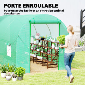 Serre tunnel de jardin 8m², serre de jardin tunnel 400x200x200cm avec porte et 6 fenêtres, pour extérieur, toutes saisons, légumes, fruits, fleurs, bâche PE haute densité 140 g/m² vert