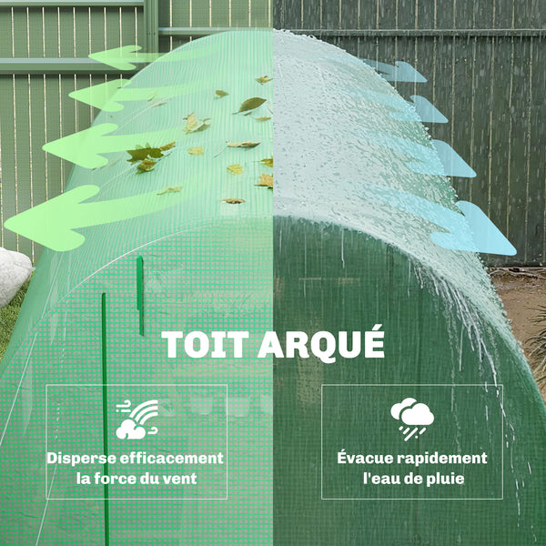 Serre tunnel de jardin 8m², serre de jardin tunnel 400x200x200cm avec porte et 6 fenêtres, pour extérieur, toutes saisons, légumes, fruits, fleurs, bâche PE haute densité 140 g/m² vert