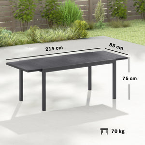 Table de Jardin Extensible 154-214 cm Plateau Aluminium Effet Bois - Table à Manger Extérieur Robuste avec Pieds Réglables - Mobilier de Terrasse 8-10 Personnes, Gris Anthracite