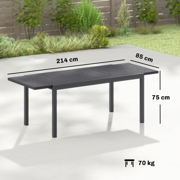 Table de Jardin Extensible 154-214 cm Plateau Aluminium Effet Bois - Table à Manger Extérieur Robuste avec Pieds Réglables - Mobilier de Terrasse 8-10 Personnes, Gris Anthracite