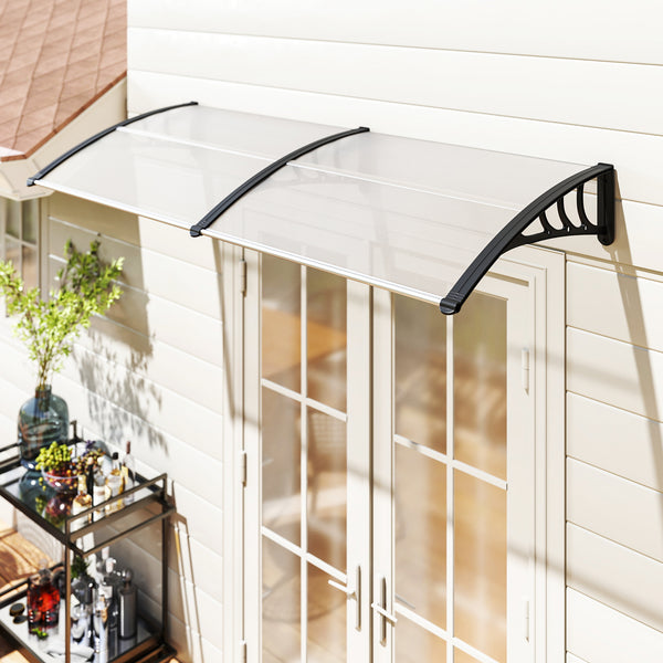 Auvent de porte d'entrée, toit marquise de porte exterieur en polycarbonate et profil aluminium résistante toit abri protection contre la pluie et UV pour terrasse, balcon, 195x75cm, transp.