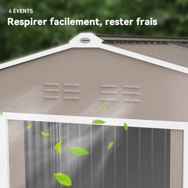 Abri de jardin en acier galvanisé XXL 5,4 m² avec kit de fondation 277x195x192cm, cabane de jardin toit en fibre de verre, cabanon rangement outils portes coulissantes 4 aérations gris clair