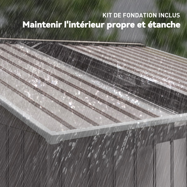 Abri de jardin en acier galvanisé XXL 5,4 m² avec kit de fondation 277x195x192cm, cabane de jardin toit en fibre de verre, cabanon rangement outils portes coulissantes 4 aérations gris clair