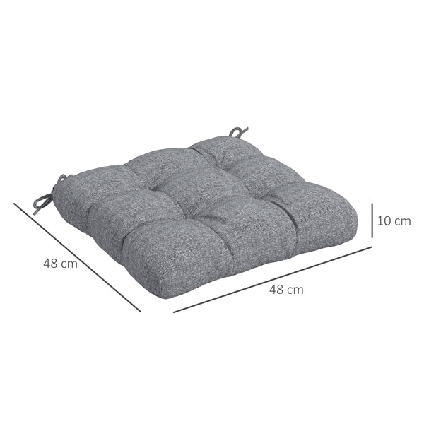 Lot de 4 coussins de chaise de jardin, Coussins extérieurs capitonné, Rembourrage 10 cm avec attaches, dim. 48L x 48l cm Gris