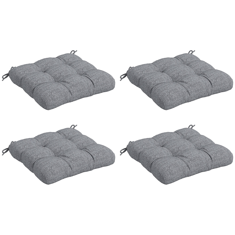 Lot de 4 coussins de chaise de jardin, Coussins extérieurs capitonné, Rembourrage 10 cm avec attaches, dim. 48L x 48l cm Gris