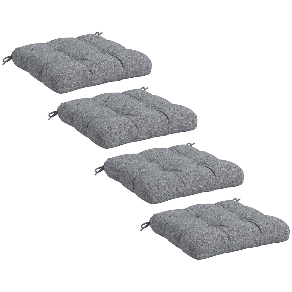 Lot de 4 coussins de chaise de jardin, Coussins extérieurs capitonné, Rembourrage 10 cm avec attaches, dim. 48L x 48l cm Gris