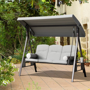 Balancelle de jardin 3 places grand confort toit inclinaison réglable coussins plateaux rétractables polyester filé gris clair