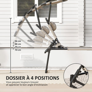 Lot de 2 Bains de soleil transats pliables grand confort dossier pare-soleil réglables multi-positions, kaki