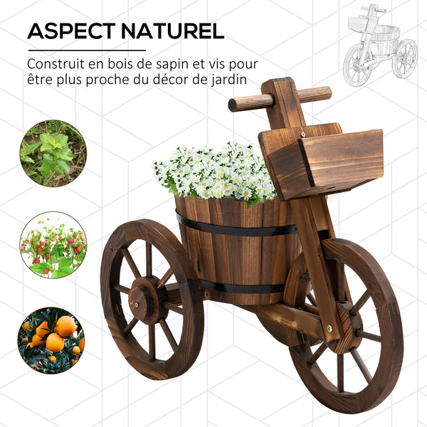 Porte Plante Tricycle - étagère de Pots de Fleurs - jardinière dim. 52L x 31l x 45H cm - Bois de Sapin