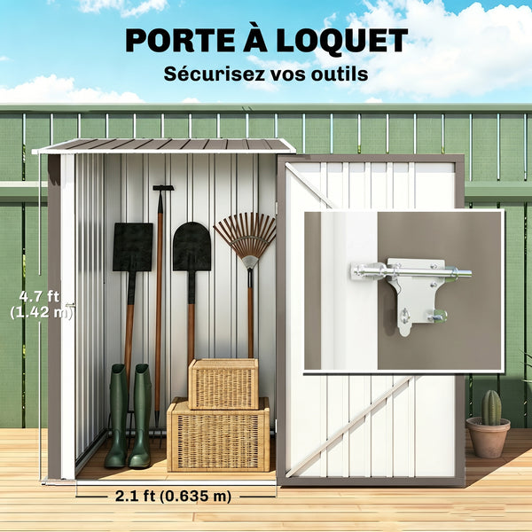 Abri de Jardin 1m² - Remise pour Outils - cabanon Porte verrouillable - dim. 1L x 1,03l x 1,6H m - tôle d'acier ondulée marron et blanc
