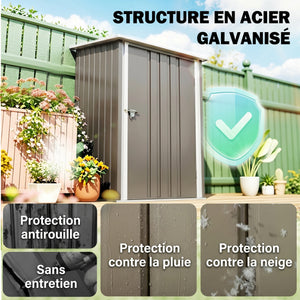 Abri de Jardin 1m² - Remise pour Outils - cabanon Porte verrouillable - dim. 1L x 1,03l x 1,6H m - tôle d'acier ondulée marron et blanc
