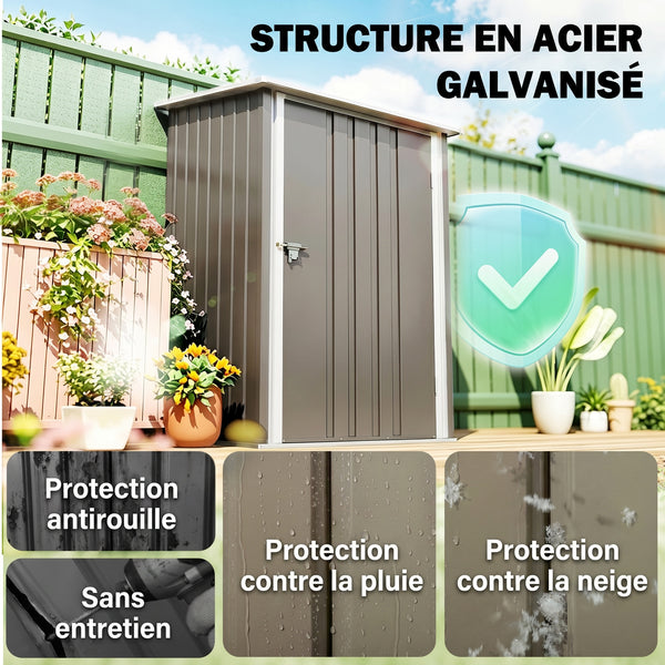 Abri de Jardin 1m² - Remise pour Outils - cabanon Porte verrouillable - dim. 1L x 1,03l x 1,6H m - tôle d'acier ondulée marron et blanc