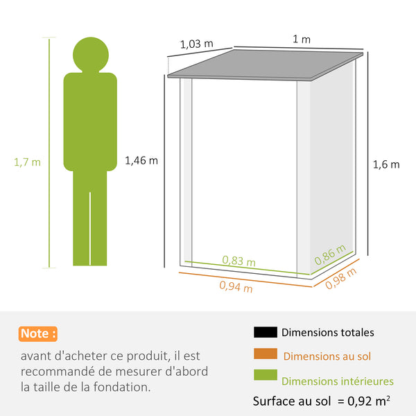 Abri de Jardin 1m² - Remise pour Outils - cabanon Porte verrouillable - dim. 1L x 1,03l x 1,6H m - tôle d'acier ondulée marron et blanc
