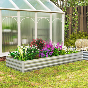Carré Potager en Métal Modulable - Potager Surélevé 241x90,5x30cm en Acier Galvanisé - Jardinière Extérieur Anti-Rouille pour Légumes et Fleurs, Argent