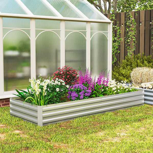Carré Potager en Métal Modulable - Potager Surélevé 241x90,5x30cm en Acier Galvanisé - Jardinière Extérieur Anti-Rouille pour Légumes et Fleurs, Argent