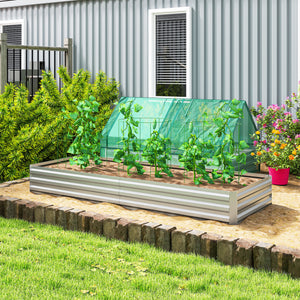 Carré Potager en Métal Modulable - Potager Surélevé 241x90,5x30cm en Acier Galvanisé - Jardinière Extérieur Anti-Rouille pour Légumes et Fleurs, Argent
