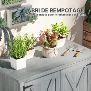 Armoire de Jardin en Bois, Placard de Jardin en Bois avec Étagères et Double Portes, Armoire à Outils, 110 x 60 x 88,5 cm, Gris Clair