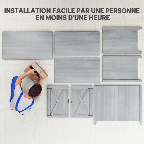 Armoire de Jardin en Bois, Placard de Jardin en Bois avec Étagères et Double Portes, Armoire à Outils, 110 x 60 x 88,5 cm, Gris Clair