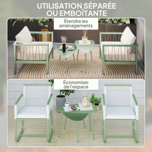 Lot de 2 tables basses de jardin, tables d'appoint gigognes triangulaires, cadre en acier, avec patins ajustables pour balcon, patio, jardin, vert clair
