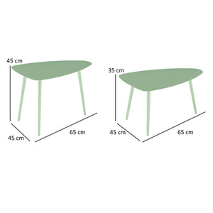 Lot de 2 tables basses de jardin, tables d'appoint gigognes triangulaires, cadre en acier, avec patins ajustables pour balcon, patio, jardin, vert clair