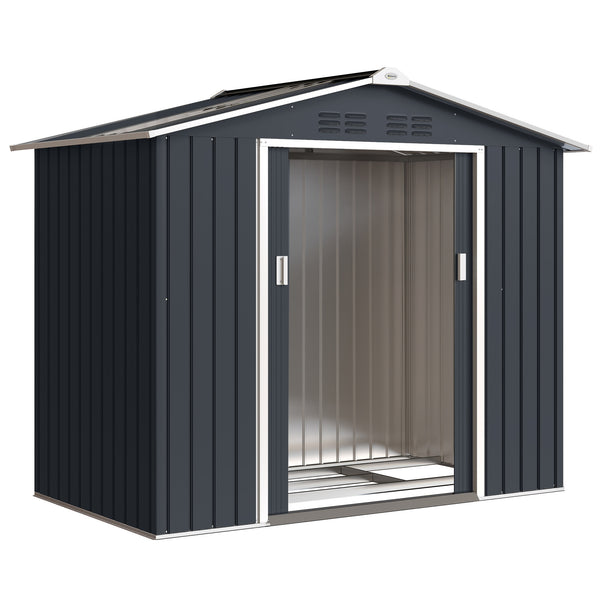 Abri de jardin en métal 2,77 m² cabane de jardin 213 x 130 x 185 cm cabanon rangement outils avec fondation, porte coulissante verrouillables, 4 aérations et lucarne - gris foncé
