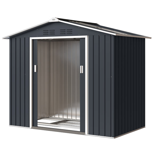 Abri de jardin en métal 2,77 m² cabane de jardin 213 x 130 x 185 cm cabanon rangement outils avec fondation, porte coulissante verrouillables, 4 aérations et lucarne - gris foncé