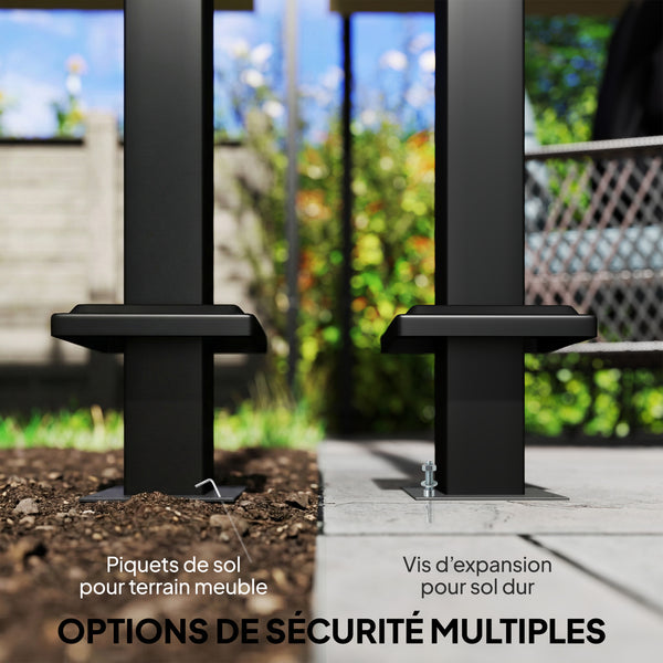 Pergola Jardin Extérieur 3x4m avec Tonnelle à Vigne, Protection UV50+ et Toit Rétractable - Abri de Terrasse en Acier et Panneaux d'Intimité pour Plantes Grimpantes et Terrasse, Gris Foncé