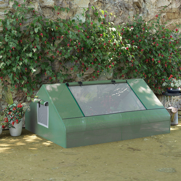 Mini serre de jardin mini serre tunnel 180 x 140 x 80 cm toit pointu acier PE haute densité 140 g/m² Anti-UV 2 grandes fenêtres enroulables vert foncé