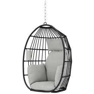 Fauteuil suspendu, fauteuil œuf suspendu, chaise hamac balançoire - panier pliable, coussins rembourrés, porte-gobelet, oreiller, pour intérieur et extérieur, capacité de 120 kg, gris foncé