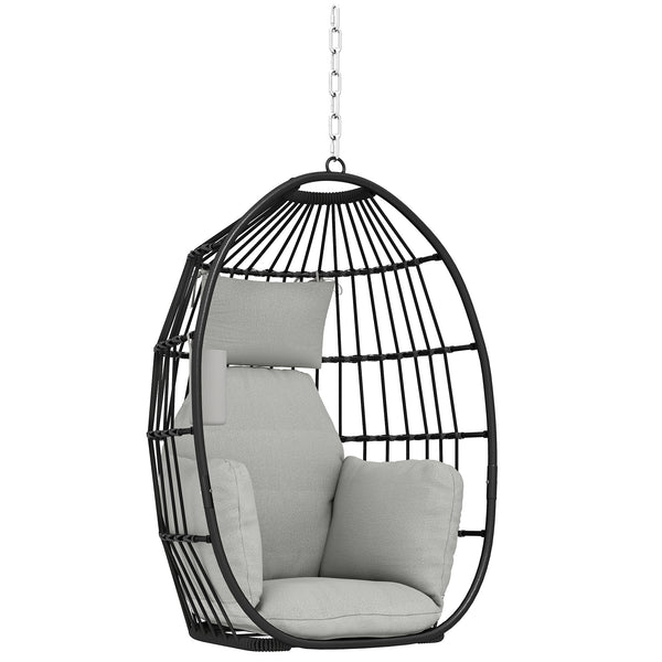 Fauteuil suspendu, fauteuil œuf suspendu, chaise hamac balançoire - panier pliable, coussins rembourrés, porte-gobelet, oreiller, pour intérieur et extérieur, capacité de 120 kg, gris foncé