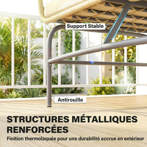 Canapé de Jardin 2 Places en Résine Tressée - Salon de Jardin Extérieur avec Coussins Épais Anti-glisse - Banquette de Balcon et Terrasse en Rotin Design pour Mobilier de Jardin, Marron