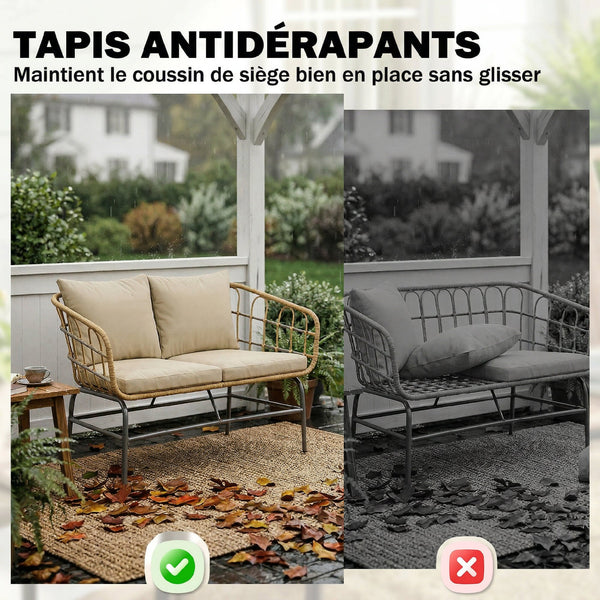 Canapé de Jardin 2 Places en Résine Tressée - Salon de Jardin Extérieur avec Coussins Épais Anti-glisse - Banquette de Balcon et Terrasse en Rotin Design pour Mobilier de Jardin, Marron