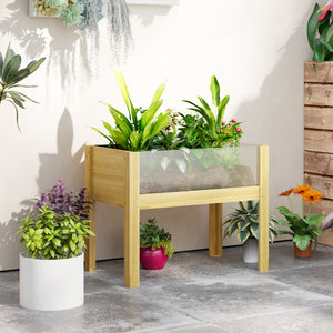Jardinière sur pieds, carré potager de jardin sur pieds avec panneaux en acrylique et trous de drainage, potager surélevé en bois pour fleurs, herbes, légumes, 75 x 46 x 60,5 cm, bois naturel