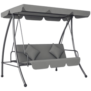 Balancelle de Jardin Convertible 3 Places Grand Confort Inclinaison Toit réglable Matelas fourni 2L x 1,25l x 1,7H m métal Polyester Noir Gris clair