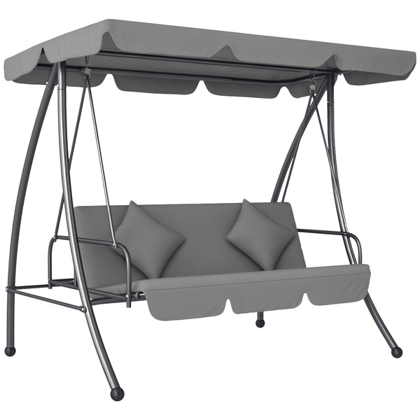Balancelle de Jardin Convertible 3 Places Grand Confort Inclinaison Toit réglable Matelas fourni 2L x 1,25l x 1,7H m métal Polyester Noir Gris clair
