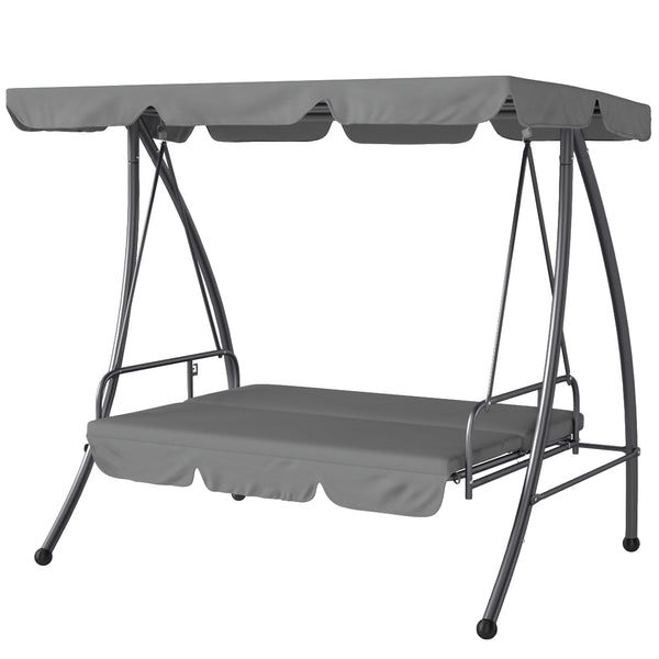 Balancelle de Jardin Convertible 3 Places Grand Confort Inclinaison Toit réglable Matelas fourni 2L x 1,25l x 1,7H m métal Polyester Noir Gris clair
