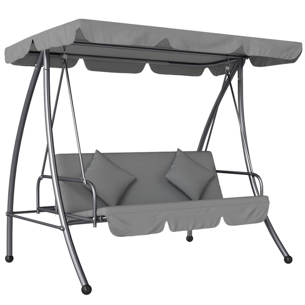 Balancelle de Jardin Convertible 3 Places Grand Confort Inclinaison Toit réglable Matelas fourni 2L x 1,25l x 1,7H m métal Polyester Noir Gris clair