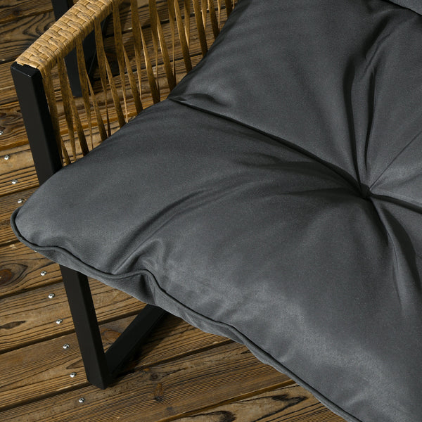 Salon de jardin extérieur 4 pièces mobilier de jardin canapé 2 places 2 fauteuils et 1 table basse plateau verre trempé 3 coussins acier et résine tressée - gris