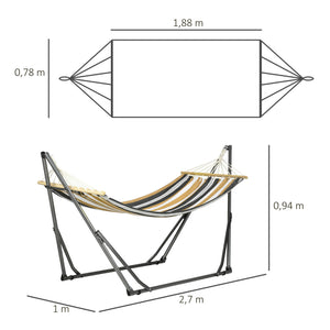Hamac de jardin pliable étendoir à linge avec support incurvé en métal époxy hamac sur pied 1 place charge max. 120 Kg dim. 270L x 100l x 94Hcm