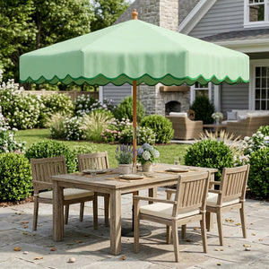 Parasol de Jardin Rond avec Volants - Parasol Terrasse Rétro Chic 230cm Aspect Bois - Protection Solaire UV Extérieur pour Balcon et Mobilier de Jardin, Vert Clair