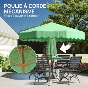 Parasol de Jardin Rond avec Volants - Parasol Terrasse Rétro Chic 230cm Aspect Bois - Protection Solaire UV Extérieur pour Balcon et Mobilier de Jardin, Vert Clair