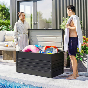 Coffre de rangement en métal 350L - boîte de jardin en acier galvanisé étanche avec double vérins à gaz - malle de rangement verrouillable pour coussins, outils et terrasse, gris anthracite