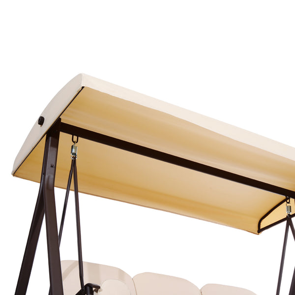 Balancelle de Jardin 3 Places Grand Confort Toit Inclinaison réglable Coussins Plateaux rétractables Polyester filé beige