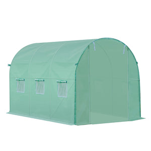 Bâche de Rechange Serre Tunnel 6 m², bâche 3 x 2 x 2 m PE Anti-UV imperméable 6 fenêtres + Porte Enroulable zippée Vert