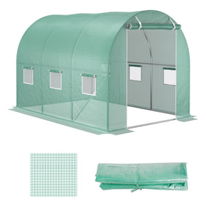 Bâche de Rechange Serre Tunnel 6 m², bâche 3 x 2 x 2 m PE Anti-UV imperméable 6 fenêtres + Porte Enroulable zippée Vert
